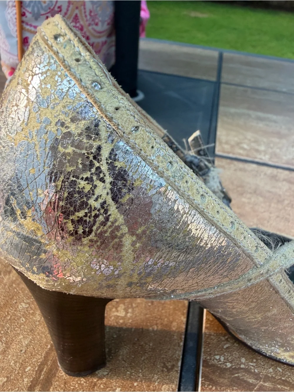 Vintage J. Crew Cracked Metallic Leather high-heel Mary Jane High Heel Pumps
